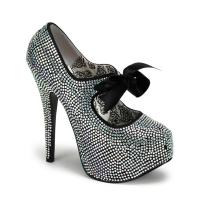 TEEZE-04R Bordello high heels pump iridescent rhinestones with ribbon bow tie