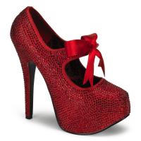 TEEZE-04R Bordello high heels pump red rhinestones with ribbon bow tie