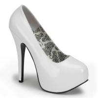 TEEZE-06W extraweite Pleaser High-Heels Pumps weiß Lack mit verstecktem Plateau