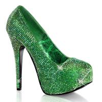TEEZE-06R Bordello elegant platform high heels green satin iridescent rhinstones