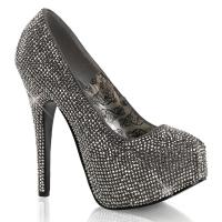 TEEZE-06R Bordello elegant platform high heels grey satin pewter rhinstones