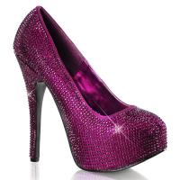 TEEZE-06R Bordello Damen High Heels Plateau Stiletto Pumps lila Satin Strass