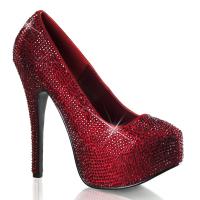 TEEZE-06R Bordello Damen High Heels Plateau Stiletto Pumps rubinrot Satin Strass