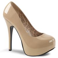 TEEZE-06W Pleaser Pink Label high heels wide width pump cream patent with concealed platform