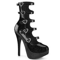 TEEZE-23 Bordello vegan Plateaustiefeletten Bootie Herzschnallen schwarz Glitter Lack