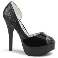 TEEZE-41W Pleaser Pink Label Plateau Peep Toe Pumps schwarz Lack Multi Glitter Übergrößen