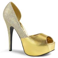 TEEZE-41W Pleaser Pink Label Plateau Pumps gold Metallic Lederlook Multi Glitter