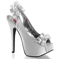 TEEZE-56 Bordello Damen Plateau Sling Back Sandaletten Rüschen silber Satin