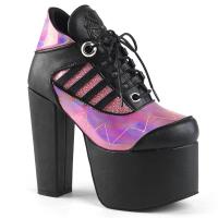 TORMENT-216 DemoniaCult Damen High Heels Plateau Stiefeletten schwarz Glitter pink Hologramm