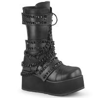 TRASHVILLE-138 DemoniaCult platform mid-calf boot ring chain pyramid studded black matte