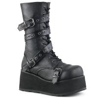 TRASHVILLE-205 vegane DemoniaCult Damen Herren Plateaustiefel schwarz mit Riemchen