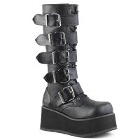 TRASHVILLE-518 vegan DemoniaCult Unisex platform knee boot black with 5 buckles