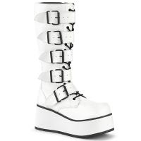 TRASHVILLE-518 vegan DemoniaCult Unisex platform knee boot white with 5 buckles