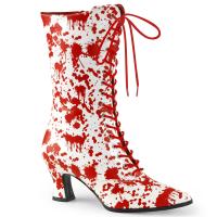 VICTORIAN-120BL Funtasma front lace-up mid calf boot white-red bloody print overlay