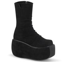VIOLET-100 DemoniaCult Damen Plateaustiefeletten geraffter Schaft schwarz Velours