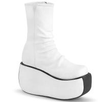 VIOLET-100 DemoniaCult Damen Plateaustiefeletten geraffter Schaft weiß Velours