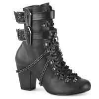 VIVIKA-128 DemoniaCult vegan ankle boot coffin buckle straps chain black matte