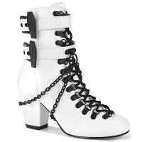 VIVIKA-128 DemoniaCult vegan ankle boot coffin buckle straps chain white matte