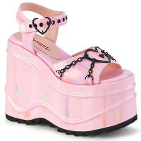 WAVE-09 DemoniaCult high heels wedge platform sandal ankle strap heart chain baby pink hologram