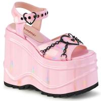 WAVE-09 DemoniaCult Damen High Heels Plateausandaletten Herzring Ketten babypink Hologramm