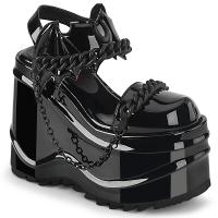 Sale WAVE-20 DemoniaCult wedge platform bat ankle strap sandal moon chain black patent 37