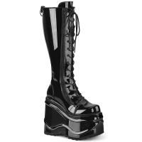 Sale WAVE-200 DemoniaCult platform lace-up knee high boot black patent 38