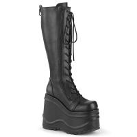 WAVE-200 DemoniaCult platform lace-up knee high boot black matte
