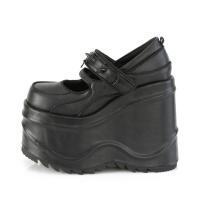 Sale WAVE-48 DemoniaCult Damen Plateaupumps Riemchen Stachel D-Ring schwarz Lederlook 37
