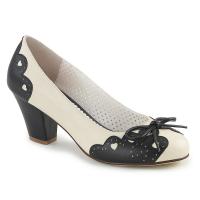 Sale WIGGLE-17 Pin Up Couture Schleifen Pumps Herz Cutout schwarz-creme Lederoptik 41