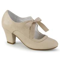 WIGGLE-32 Pin Up Couture mary jane pump ribbon tie heart cutouts beige matte