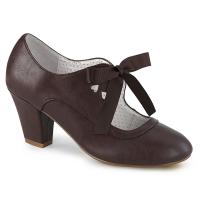 WIGGLE-32 Pin Up Couture mary jane pump ribbon tie heart cutouts dark brown matte