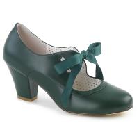 WIGGLE-32 Pin Up Couture mary jane pump ribbon tie heart cutouts dark green matte