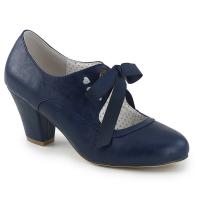 WIGGLE-32 Pin Up Couture mary jane pump ribbon tie heart cutouts navy blue matte