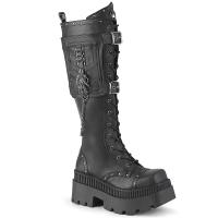 WRATH-205 DemoniaCult kniehohe Plateaustiefel Seitentasche Ketten Nieten Totenkopfhand schwarz Matt