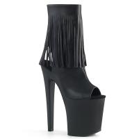 XTREME-1019 Pleaser High-Heels Peep Toe Fransen Plateaustiefeletten schwarz matt