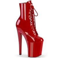 XTREME-1020 Pleaser vegane High-Heels Plateaustiefeletten Schnürung vorn rot Lack