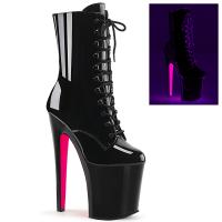 XTREME-1020TT Pleaser high heels platform ankle boot black neon hot pink