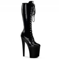 XTREME-2020 Pleaser High-Heels Plateaustiefel Schnürung vorn schwarz Lack