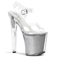 XTREME-808G Pleaser High-Heels Plateausandaletten transparent silber glitter