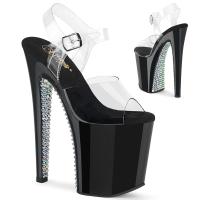 XTREME-808SPRS Pleaser Plateausandaletten klar schwarz silber Pyramidenstrass