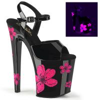 XTREME-809HB Pleaser High Heels Plateausandaletten Hibiscusblüten Neon pink schwarz Lack
