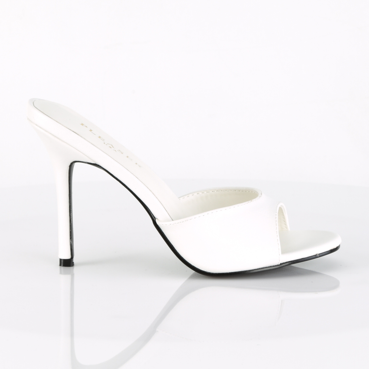 MONROE-01 elegante Pin Up Couture Damen High Heels Pantoletten weiß Lederoptik