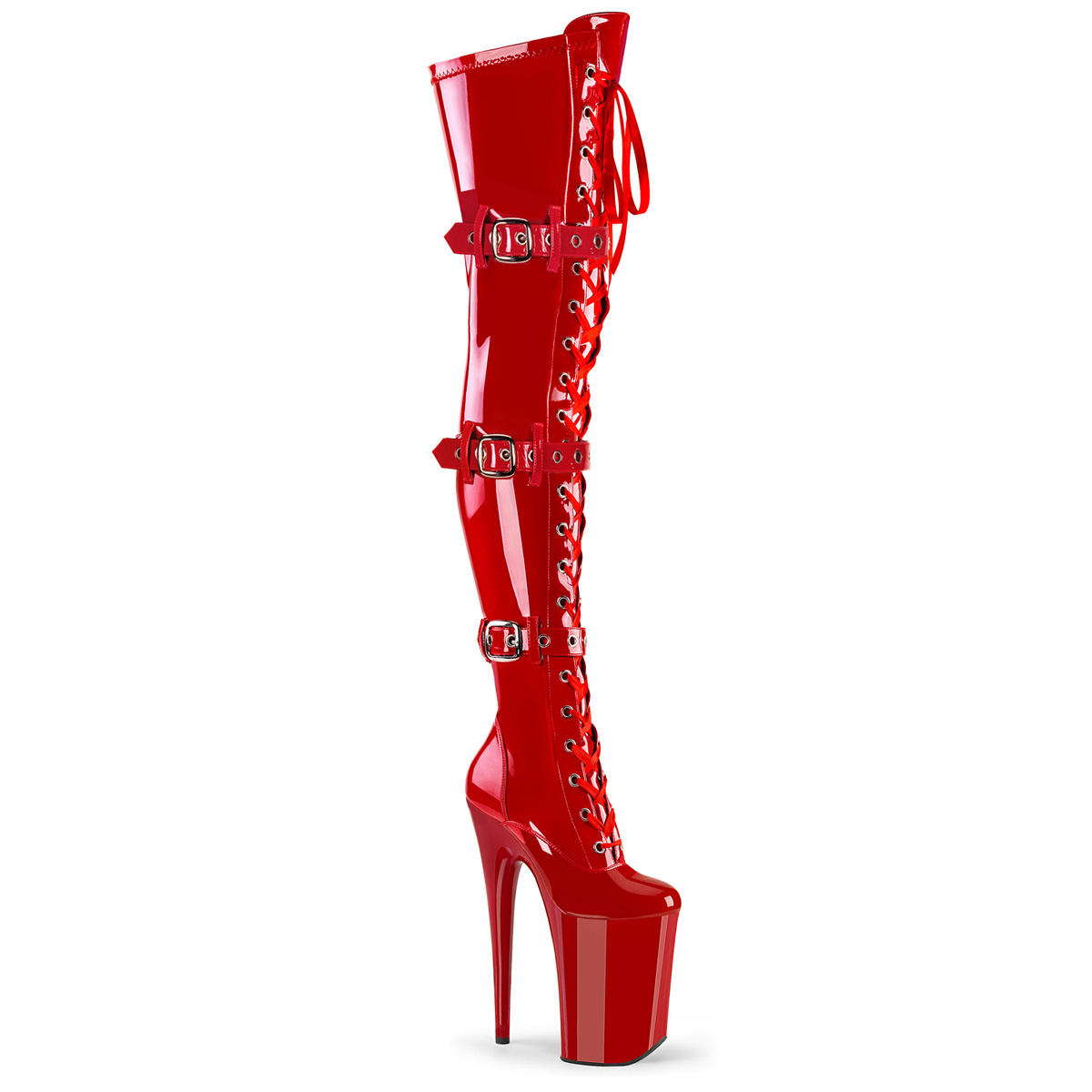 INFINITY-3028 Pleaser high heels thigh high boot triple buckles red ...