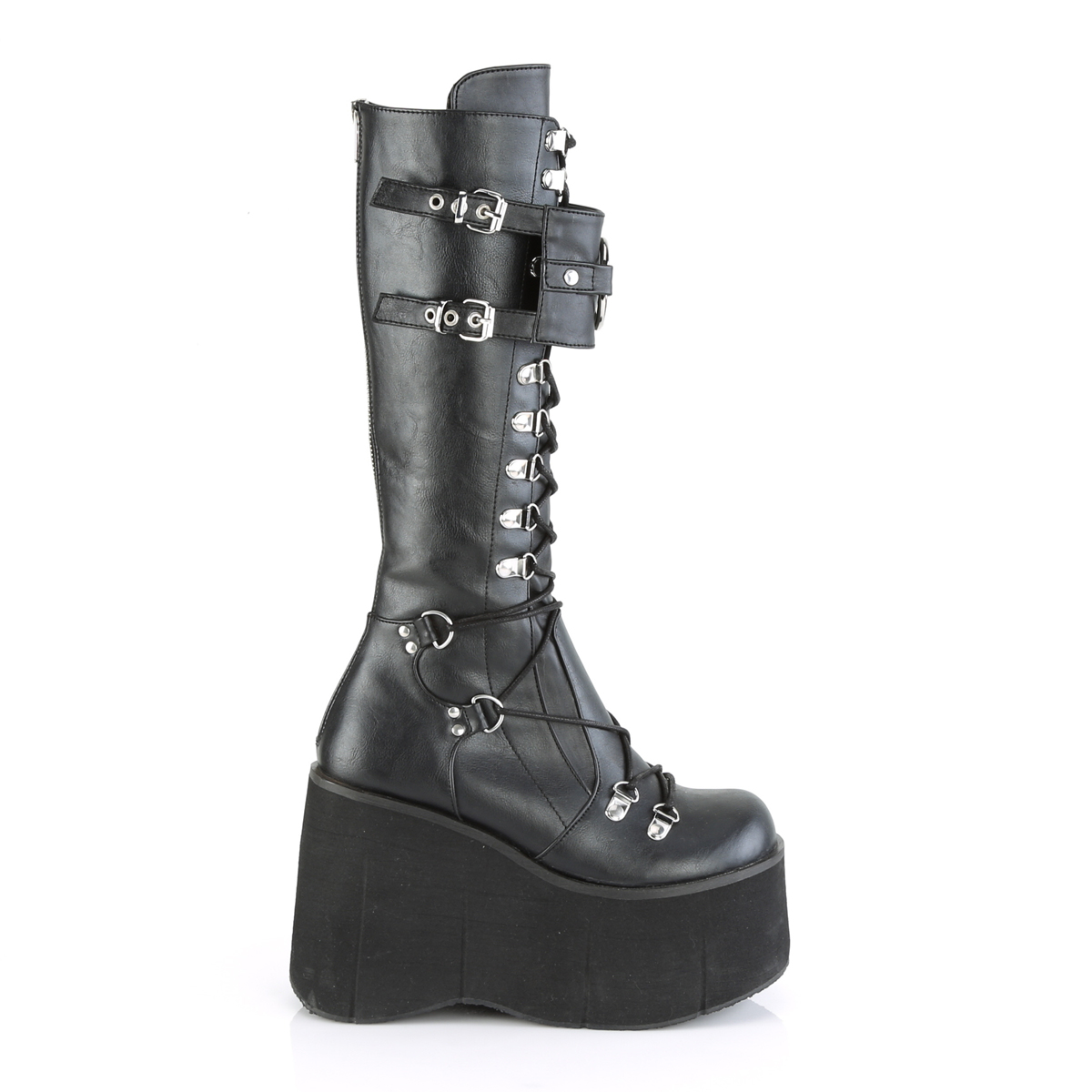 KERA-200 Demonia Damen Gothic Plataustiefel D-Ring Schnürung schwarz Lederoptik