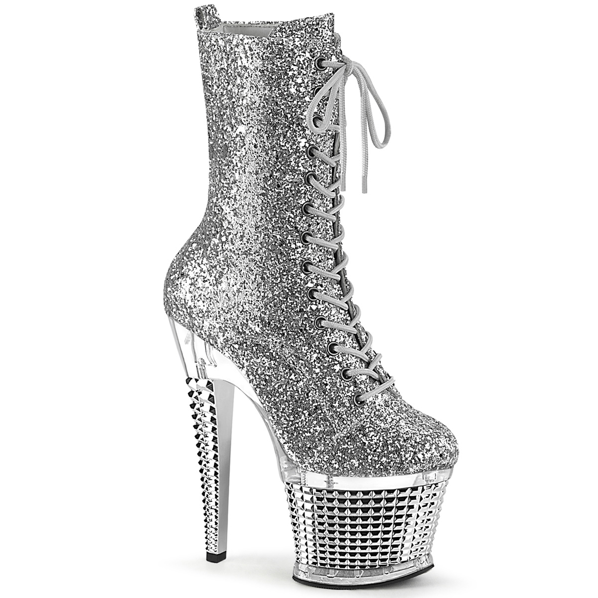 SPECTATOR-1040G Pleaser high heels textured platform ankle boot silver ...