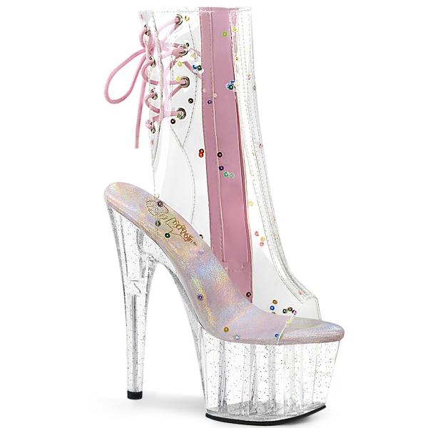 ADORE-1018C-2 Pleaser Pailetten Glitter High Heels Plateaustiefeletten klar babypink TPU