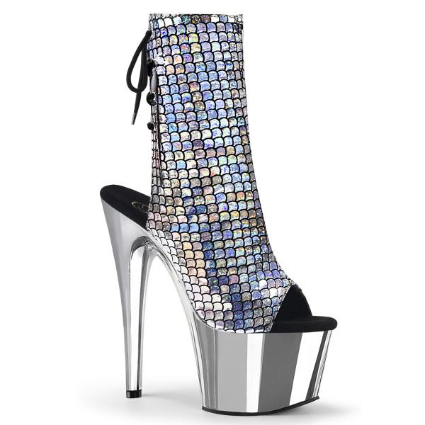 ADORE-1018MSC Pleaser High-Heels Peep-Toe Stiefeletten silber chrom Hologramm