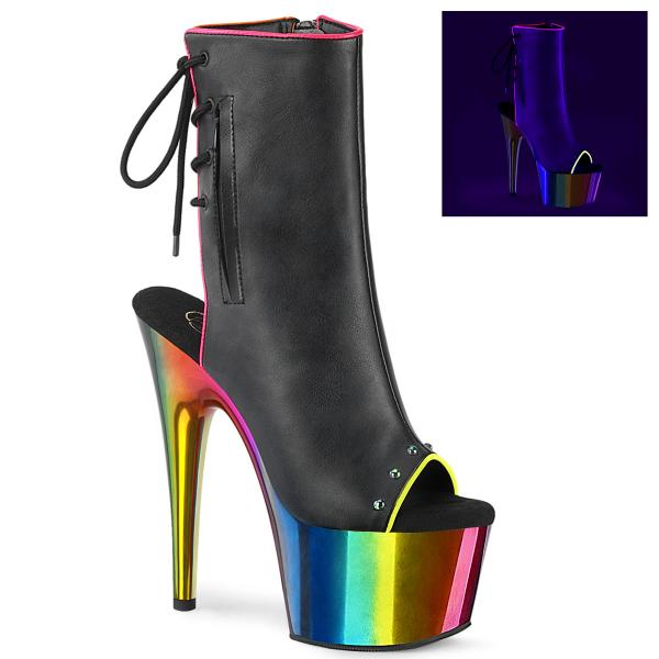 ADORE-1018RC-02 Pleaser Damen High Heels Plateaustiefeletten schwarz regenbogen Chrom