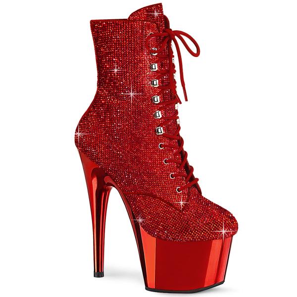 ADORE-1020CHRS Pleaser vegan platform ankle boot high heels chrome rhinestone red