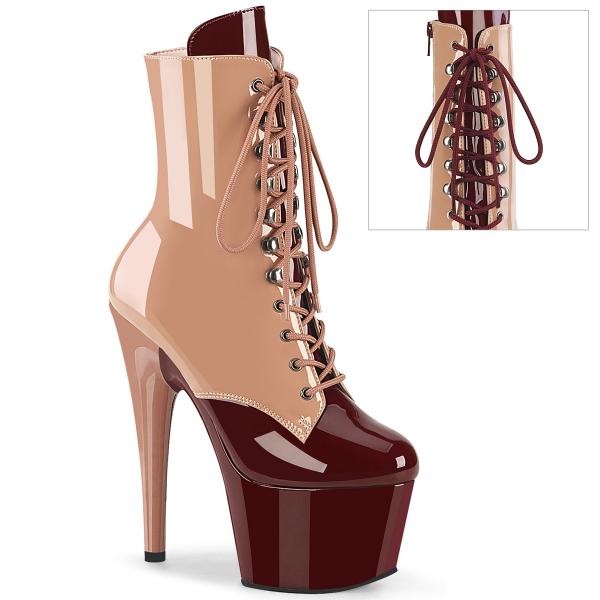 Sale ADORE-1020DC Pleaser two tone lace-up platform ankle boot blush burgundy patent 38